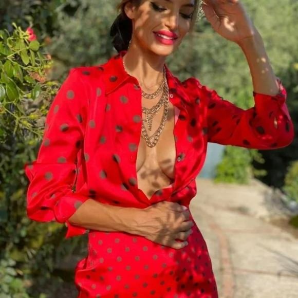 ZARA POLKA DOT SKIRT BLACK RED - Picture 9 of 9